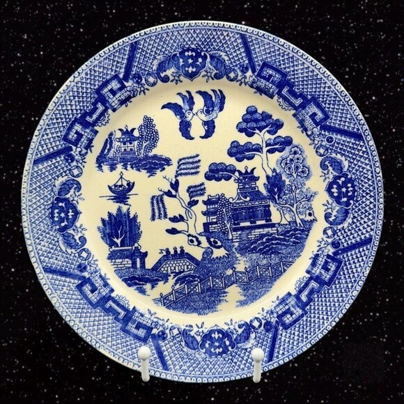 Vintage BLUE WILLOW Luncheon PLATE Set 3 Cobalt Blue Ceramic Japanese 9”W - Picture 2 of 10